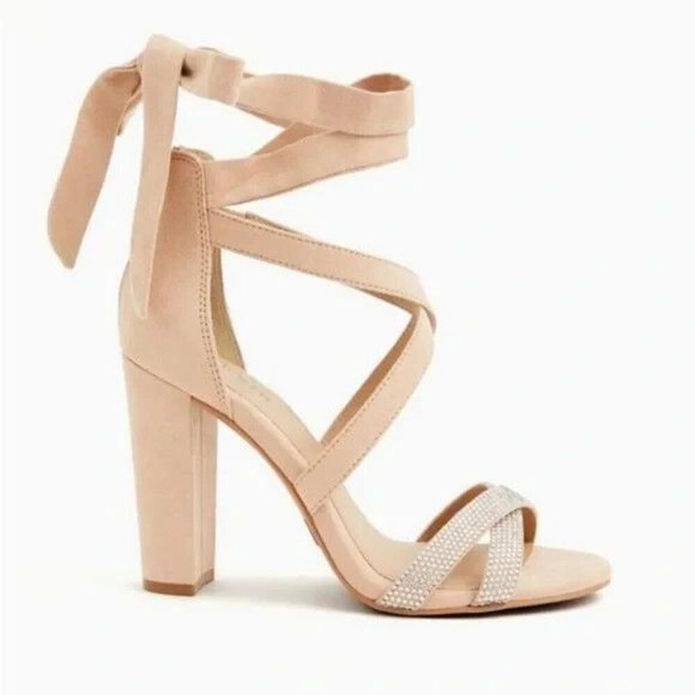 Torrid Nude Pink Embellished Rhinestone Lace up Ankle Strap Sandal Size 8.5 Wide